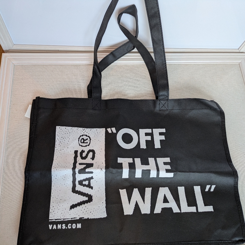 Vans Off The Wall Reusable Tote Bag NWT Black Shopper Eco Bag
